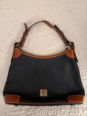 Dooney & Bourke Black Leather Shoulder Bag with Brown Trim with dust bag